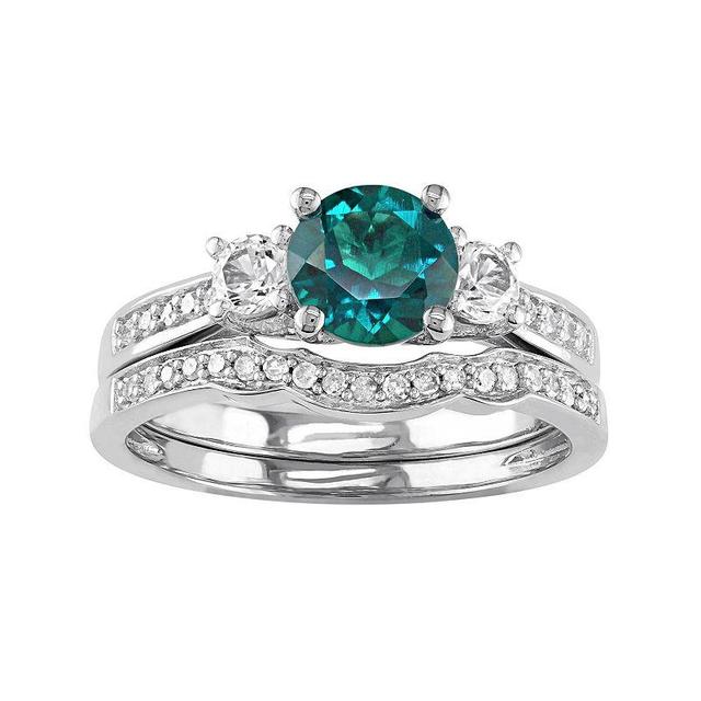 Stella Grace 10k White Gold Lab-Created Emerald, White Sapphire & 1/6 Carat T.W. Diamond Engagement Ring Set, Womens Product Image