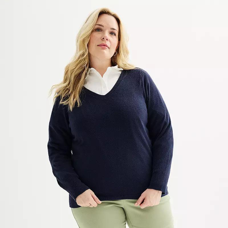 Plus Size Croft & Barrow Extra Soft V-Neck Sweater, Womens Grey Gray Product Image