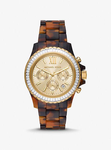 Oversized Everest Pavé Gold-Tone and Tortoiseshell Bio-Based Acetate Watch Product Image