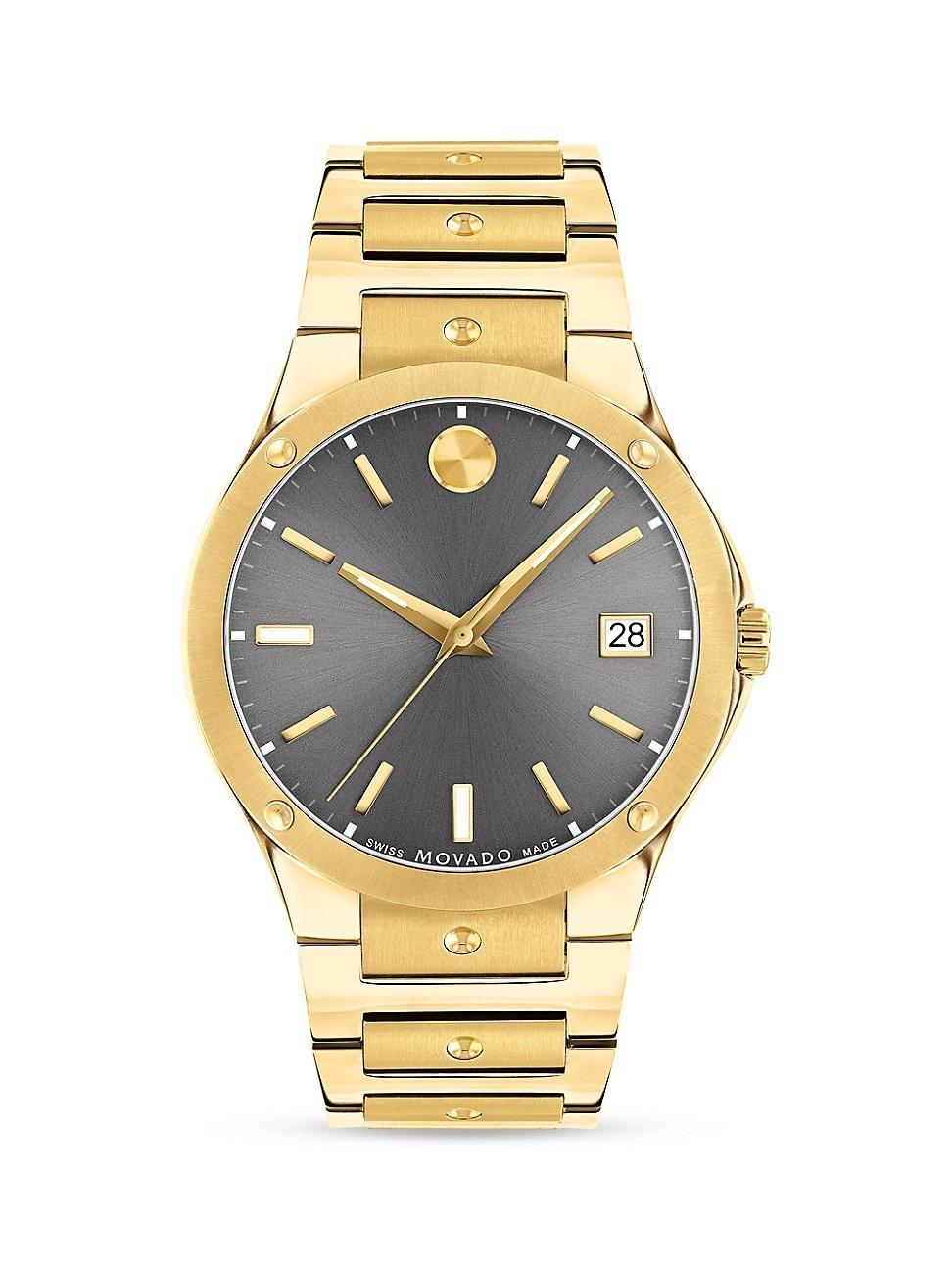 Men's Movado SE Gold-Tone PVD Watch with Grey Dial (Model: 0607707) Product Image