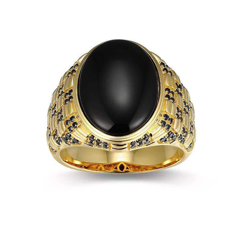 Mens 18k Gold Over Silver Black Onyx & Black Spinel Ring Gold Tone Product Image