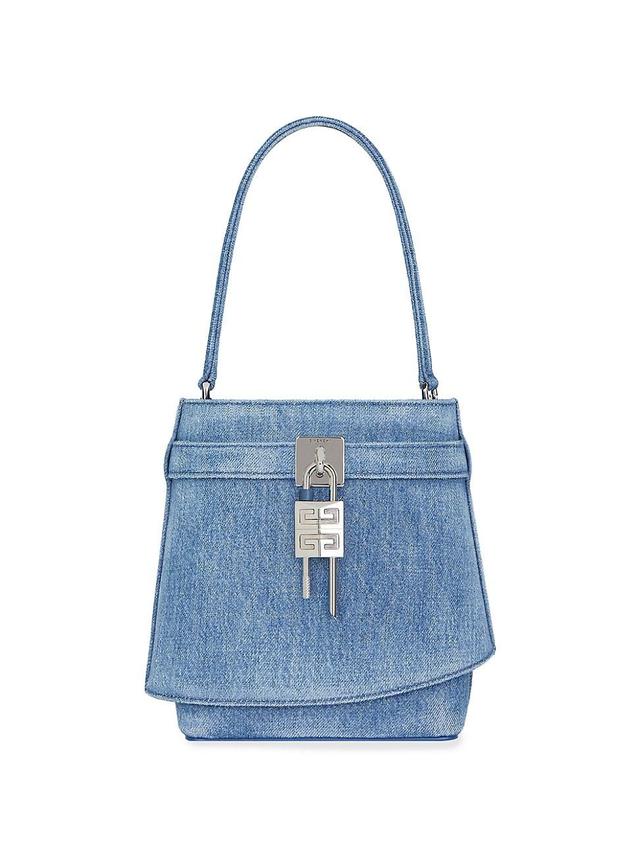 Womens Shark Lock Bucket Bag in Washed Denim Product Image