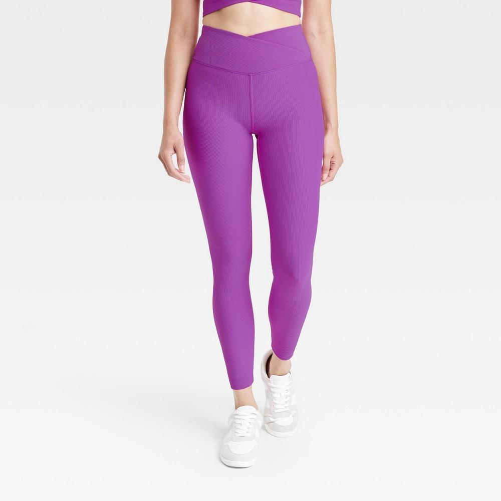 Womens High-Rise Ribbed Leggings - All In Motion Violet XL Product Image