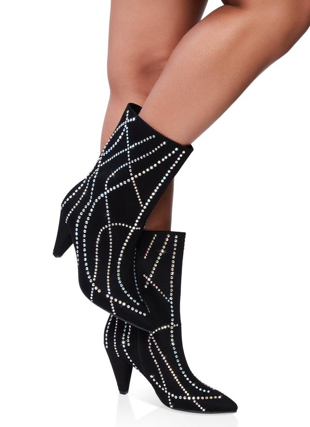 Womens Pointed Toe Rhinestone High Heel Booties Product Image