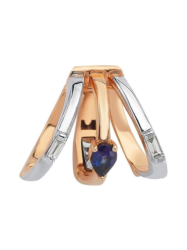 Womens Mondrian Two-Tone 14K Gold, Blue Sapphire, & 0.05 TCW Diamond Ear Cuff Product Image