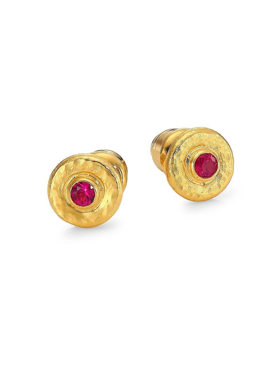 Womens Rain 24K Yellow Gold & Ruby Stud Earrings Product Image