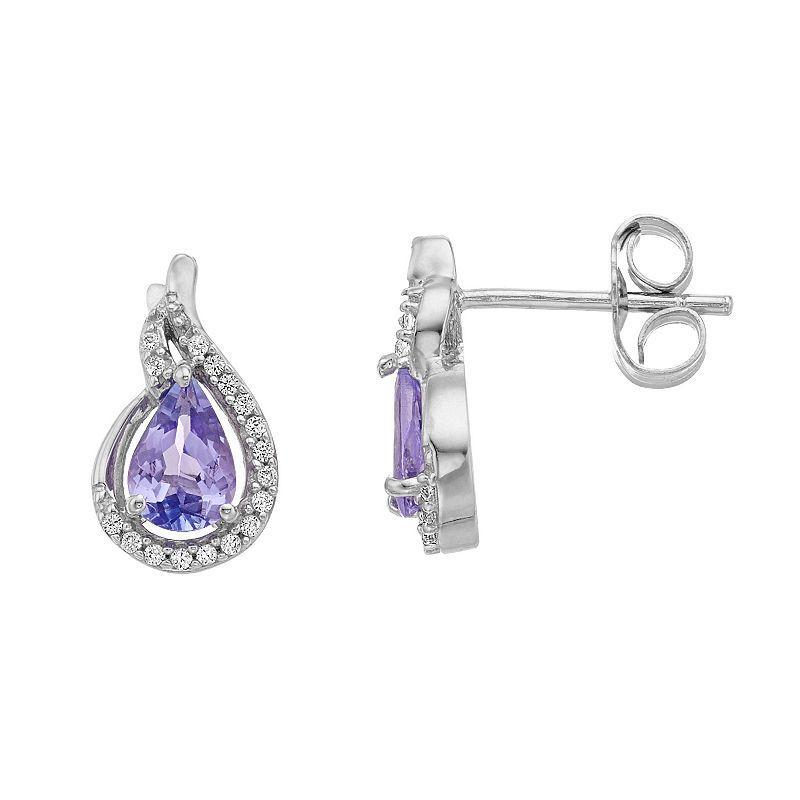 Sterling Silver Tanzanite & Lab-Created White Sapphire Teardrop Stud Earrings, Womens, Blue Product Image