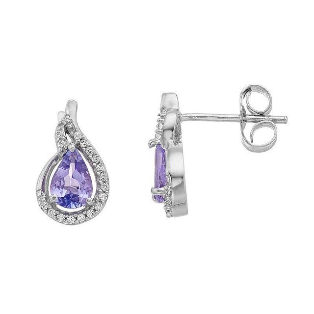 Sterling Silver Tanzanite & Lab-Created White Sapphire Teardrop Stud Earrings, Womens Product Image