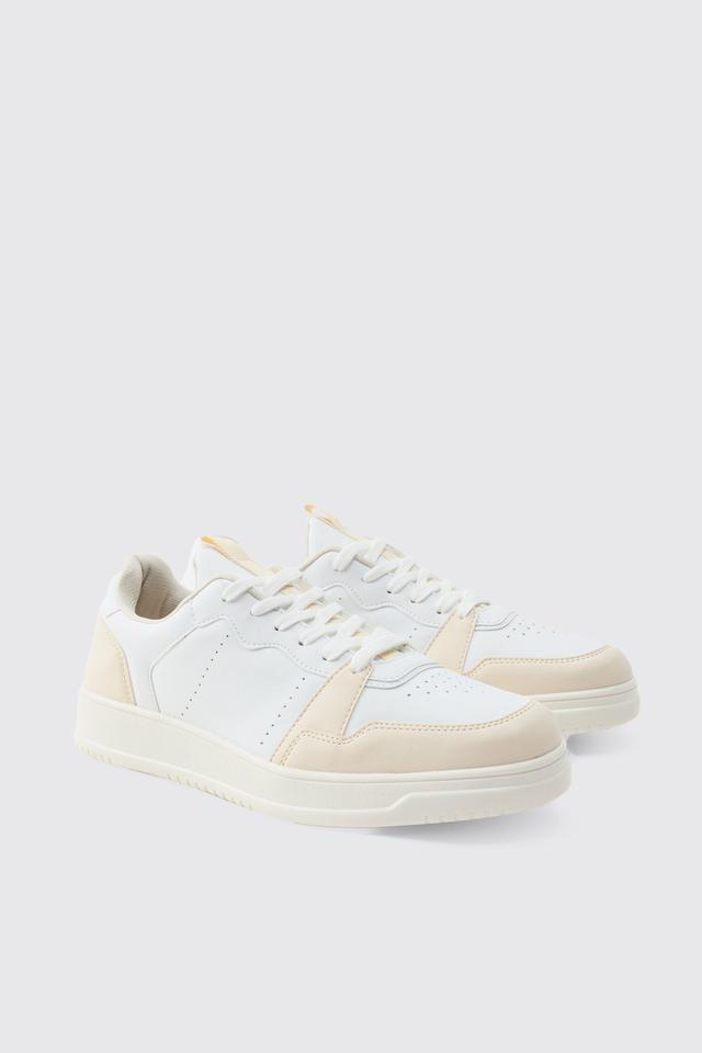 Suede Panel Chunky Trainers In White | boohooMAN USA Product Image