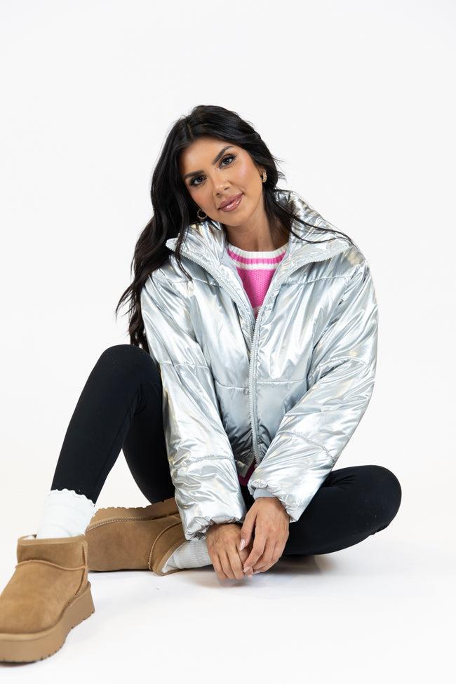 Keep Me Warm Silver Chrome Puffer Jacket Product Image