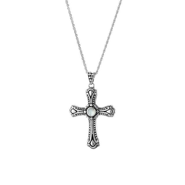 Athra NJ Inc Sterling Silver Mother-Of-Pearl Textured Cross Pendant Necklace, Womens Product Image