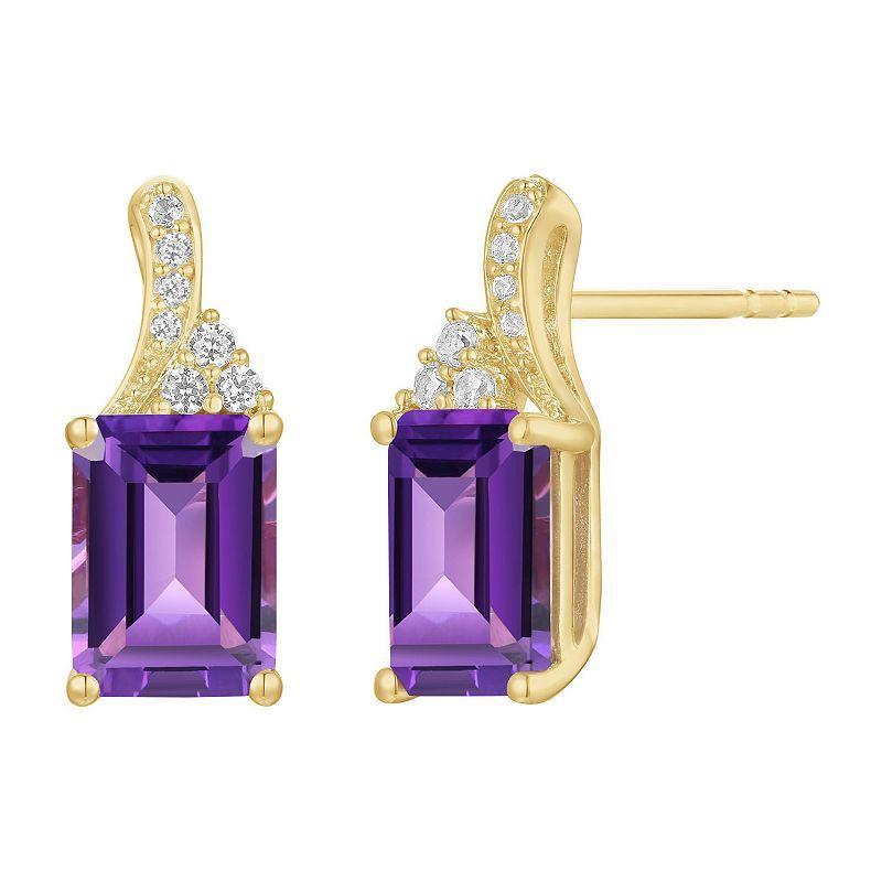 14k Gold Flash-Plated Amethyst & Lab-Created White Sapphire Stud Earrings, Womens, Yellow Product Image