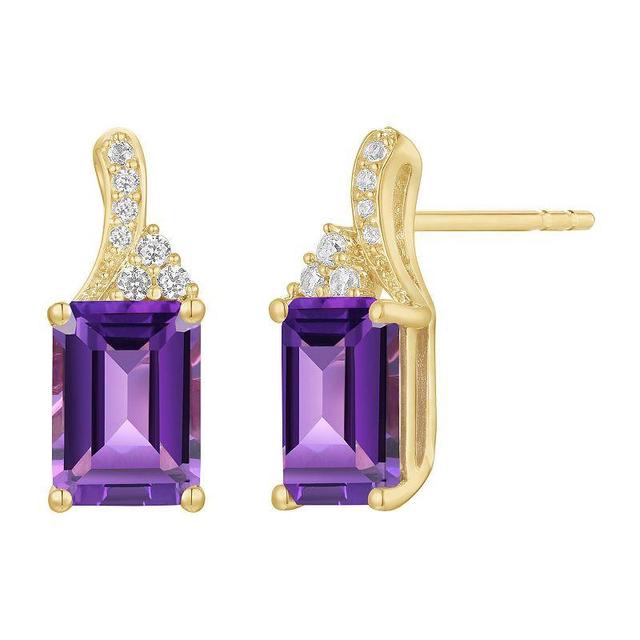 14k Gold Flash-Plated Amethyst & Lab-Created White Sapphire Stud Earrings, Womens, Yellow Product Image