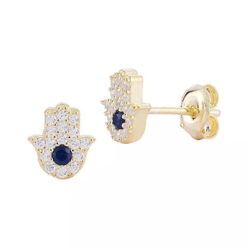 Sunkissed Sterling Cubic Zirconia Hamsa Stud Earrings, Womens, Gold Tone Product Image