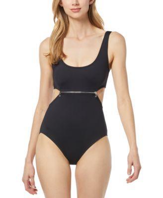 Women's Zip-Trim Cutout One-Piece Swimsuit Product Image