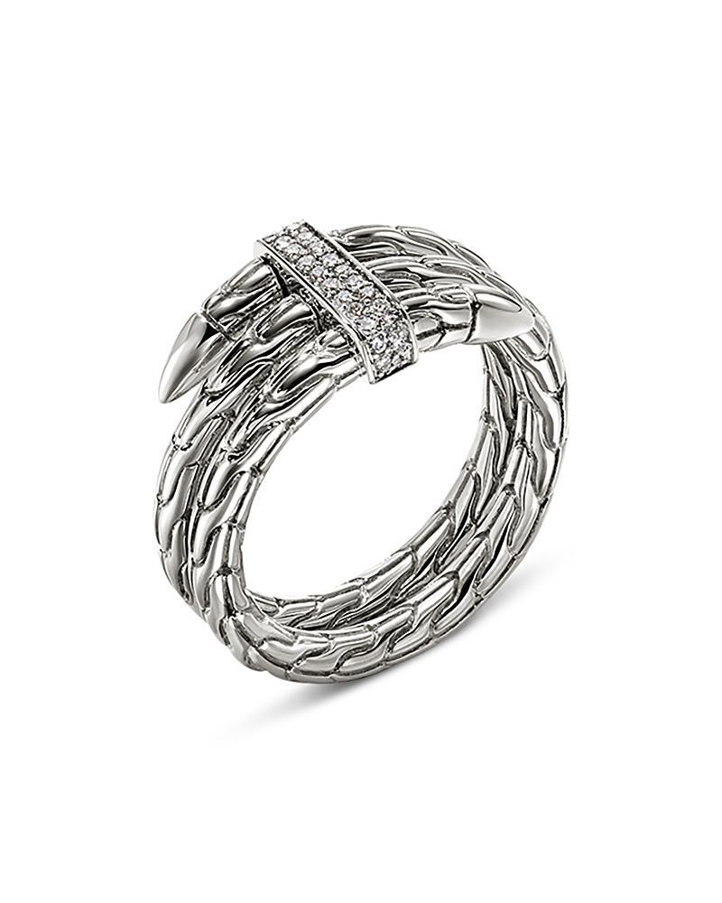 Womens Chain Classic Spear Double Coil Sterling Silver & 0.12 TCW Diamond Ring Product Image