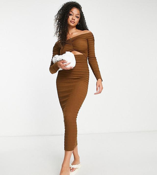 ASOS DESIGN Tall bardot crinkle midi dress Product Image