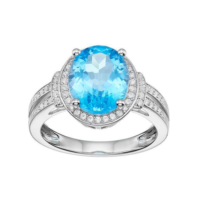 Sterling Silver Blue Topaz & Lab-Created White Sapphire Halo Ring, Womens Product Image