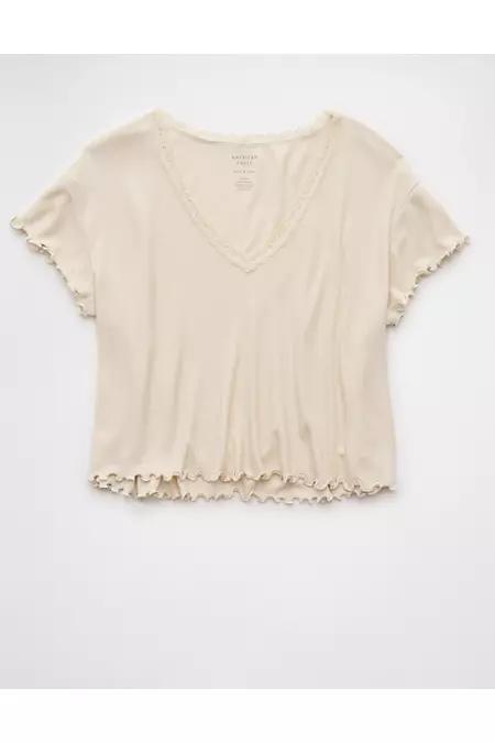 AE Soft Sexy V-Neck Cropped Waffle T-Shirt Women's Product Image