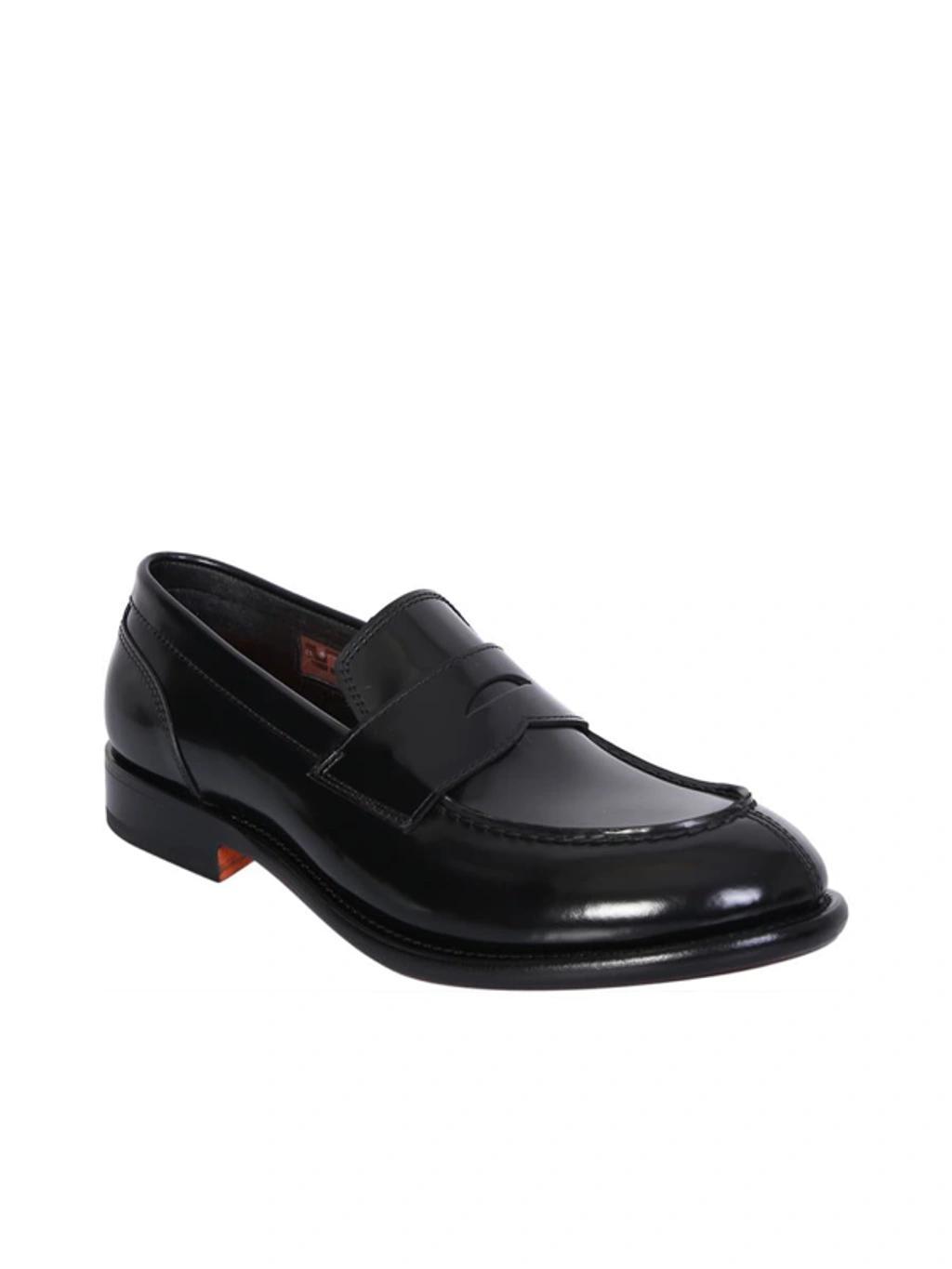 SANTONI Polished Leather Penny Loafers In Black Product Image