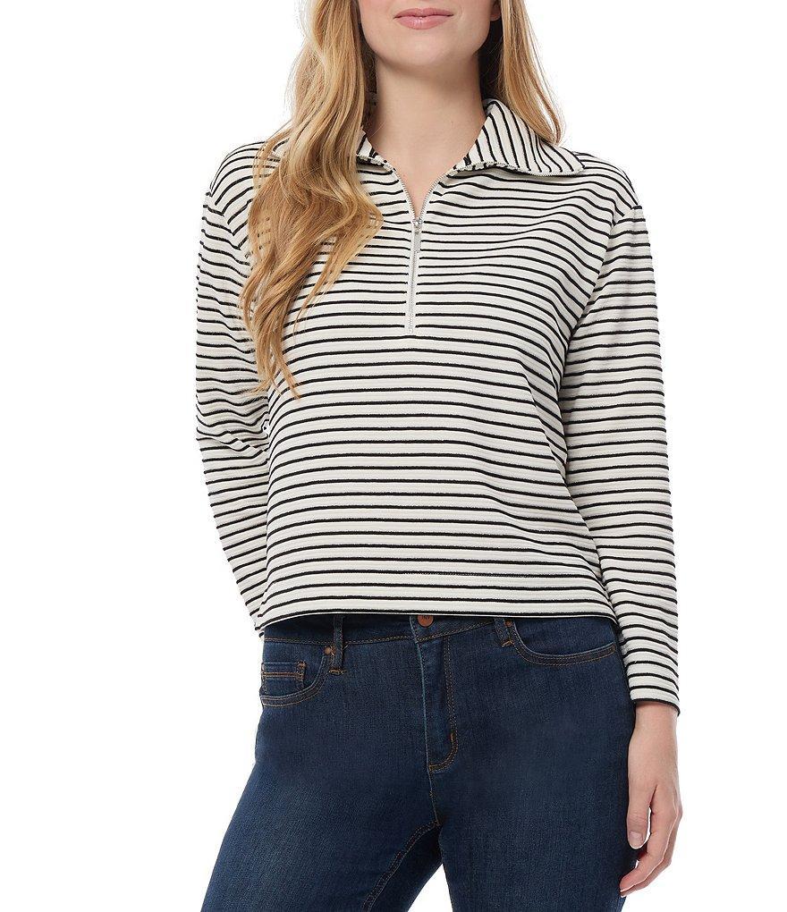 Jones New York Lurex Ottoman Horizontal Stripe Metallic Detail Quarter-Zip Long Sleeve Pullover Product Image