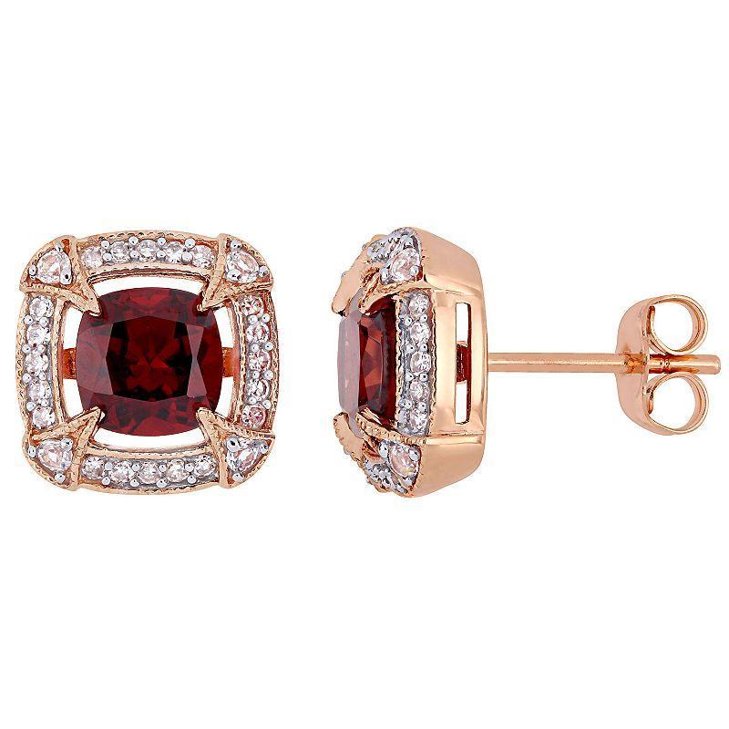 Stella Grace 10k Rose Gold Garnet, White Sapphire & 1/5 Carat T.W. Diamond Halo Stud Earrings, Womens, Red Product Image