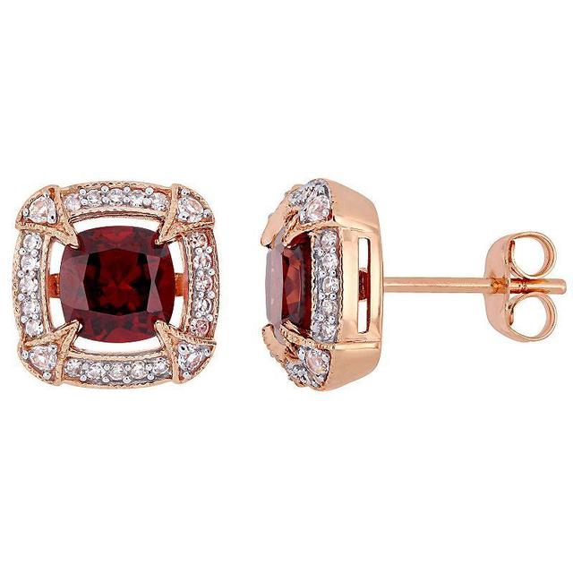 Stella Grace 10k Rose Gold Garnet, White Sapphire & 1/5 Carat T.W. Diamond Halo Stud Earrings, Womens, 10k Rsgold Product Image