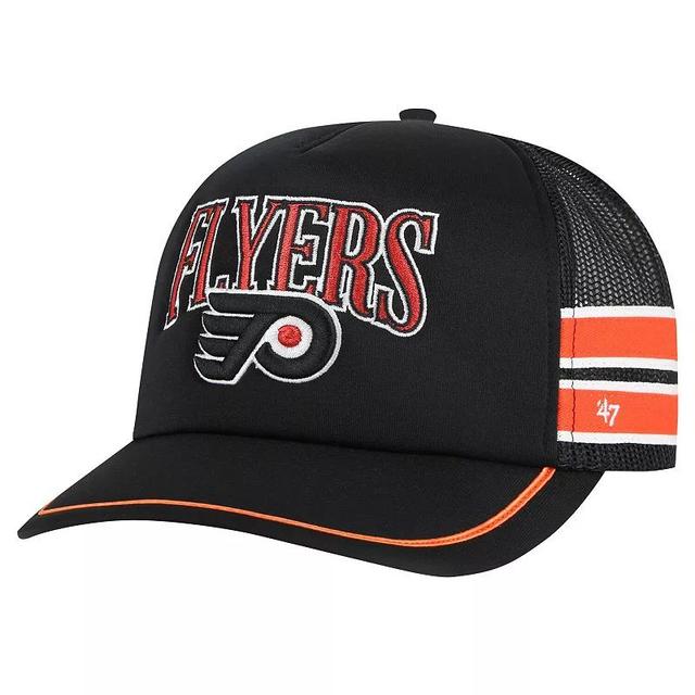 Mens 47 Black Philadelphia Flyers Sideband Stripes Trucker Snapback Hat Product Image