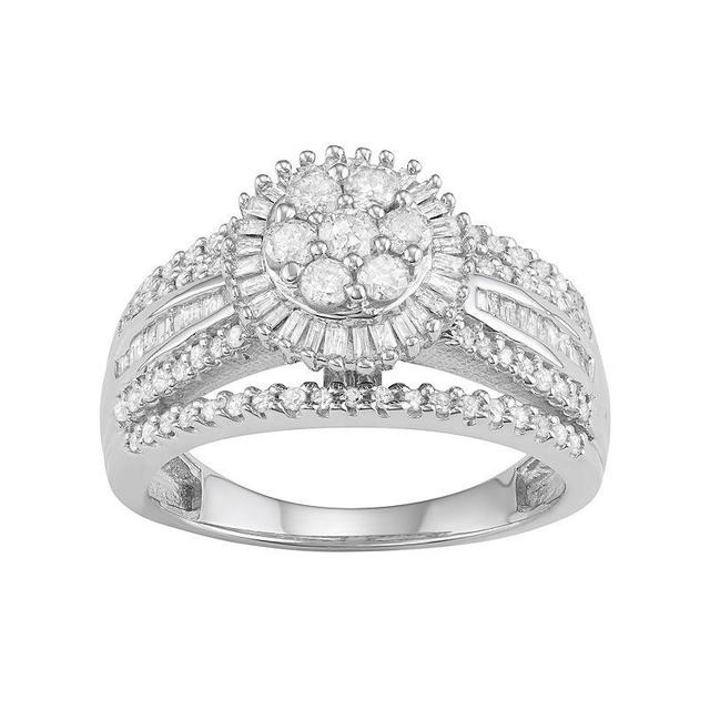 Jewelexcess 10k White Gold 1 Carat T.W. Diamond Flower Halo Ring, Womens Product Image