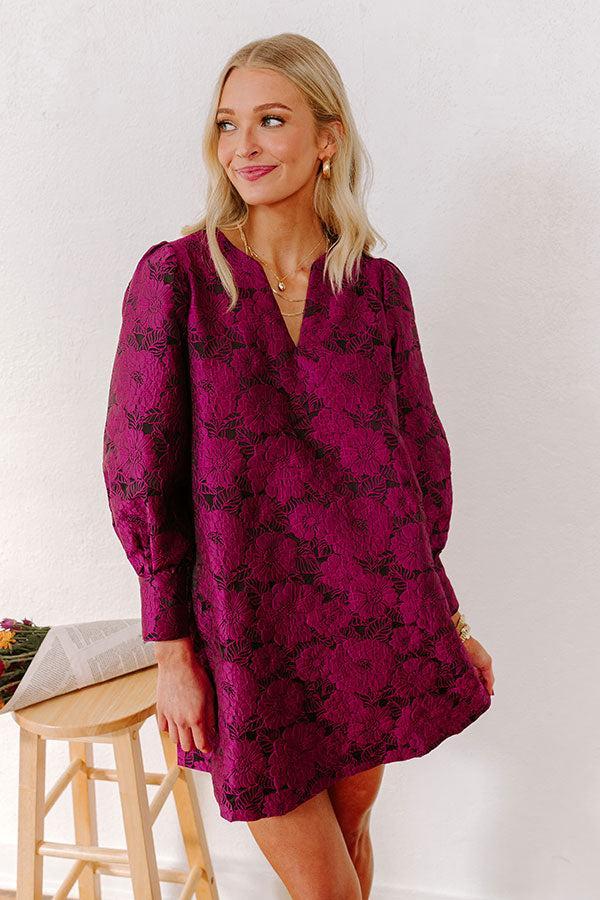 Happy Hour Chic Jacquard Mini Dress in Sangria Product Image