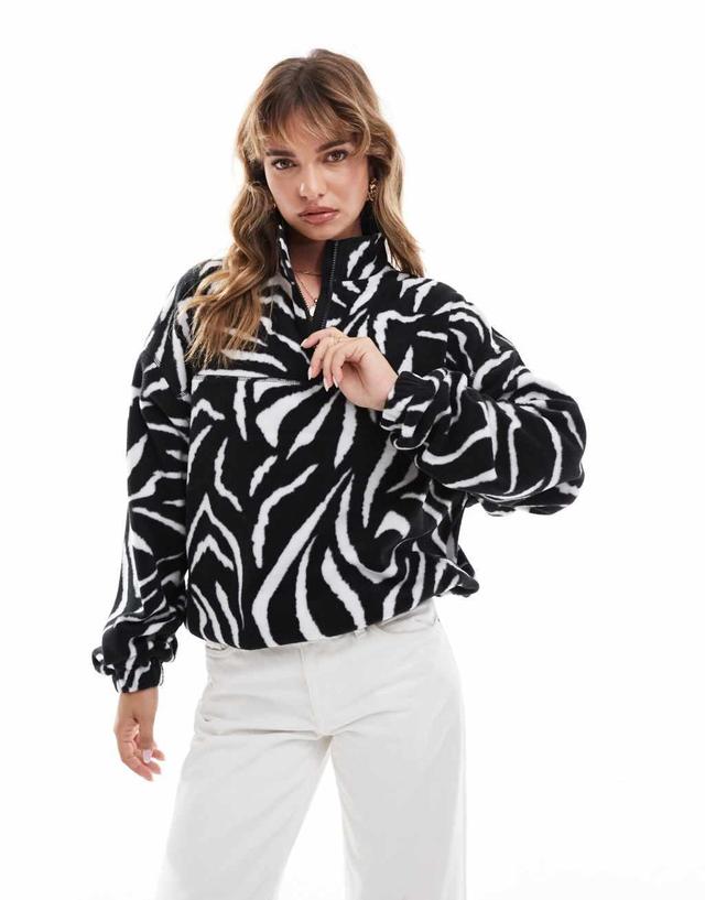 ASOS DESIGN half zip fleece in zebra Product Image