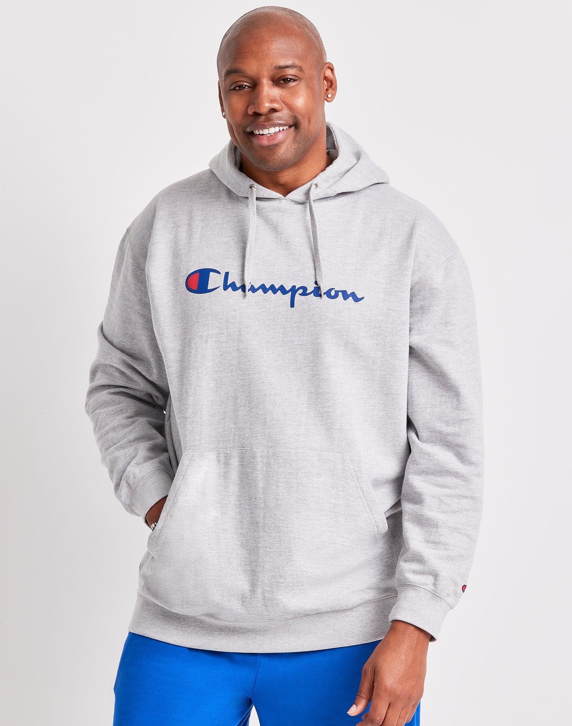 Mens Champion Big & Tall Fleece Hoodie, Script Logo Oxford Grey 2XL Product Image