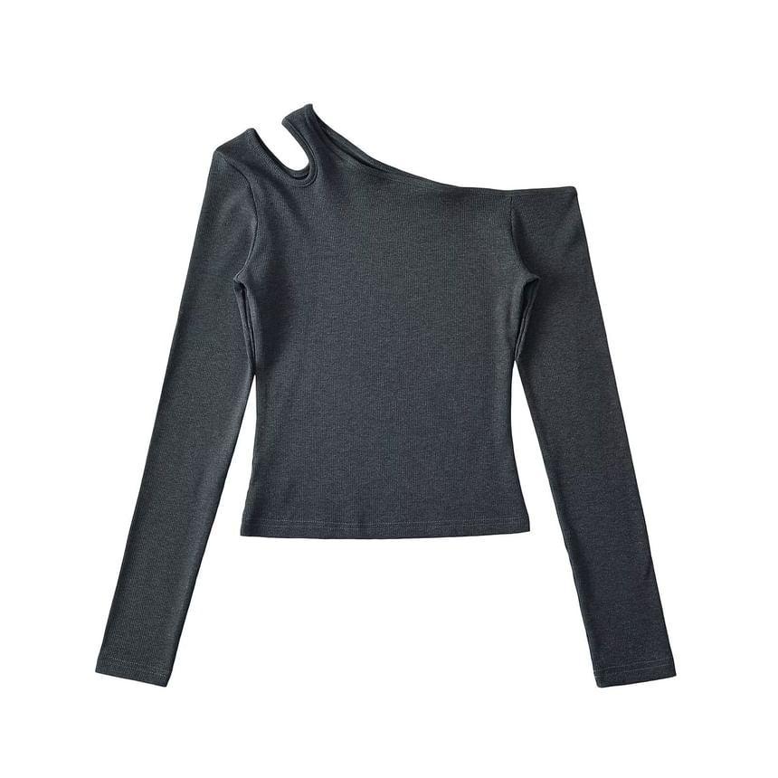 Long-Sleeve Cutout Plain Top Product Image