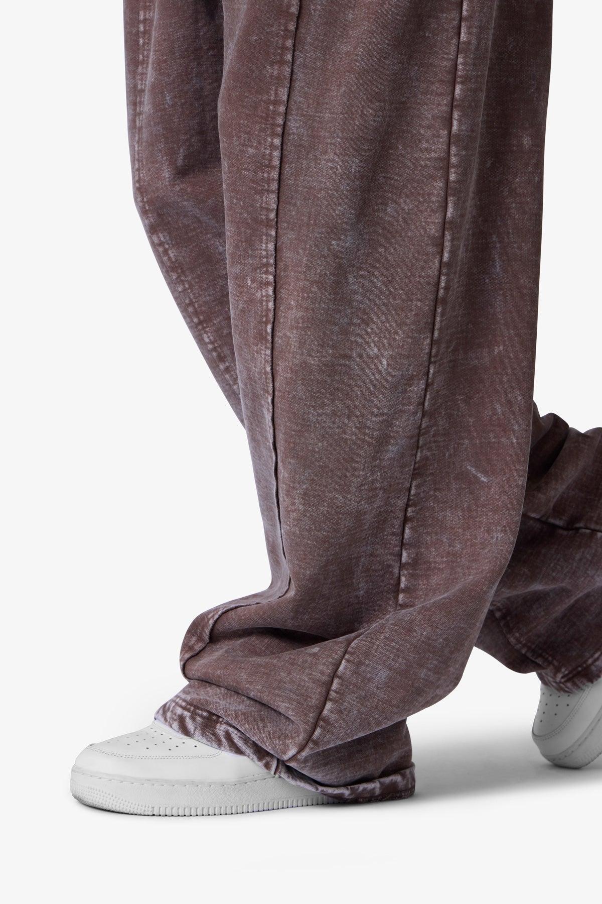 Frayed Seam Acid Wash Sweatpants - Brown Product Image