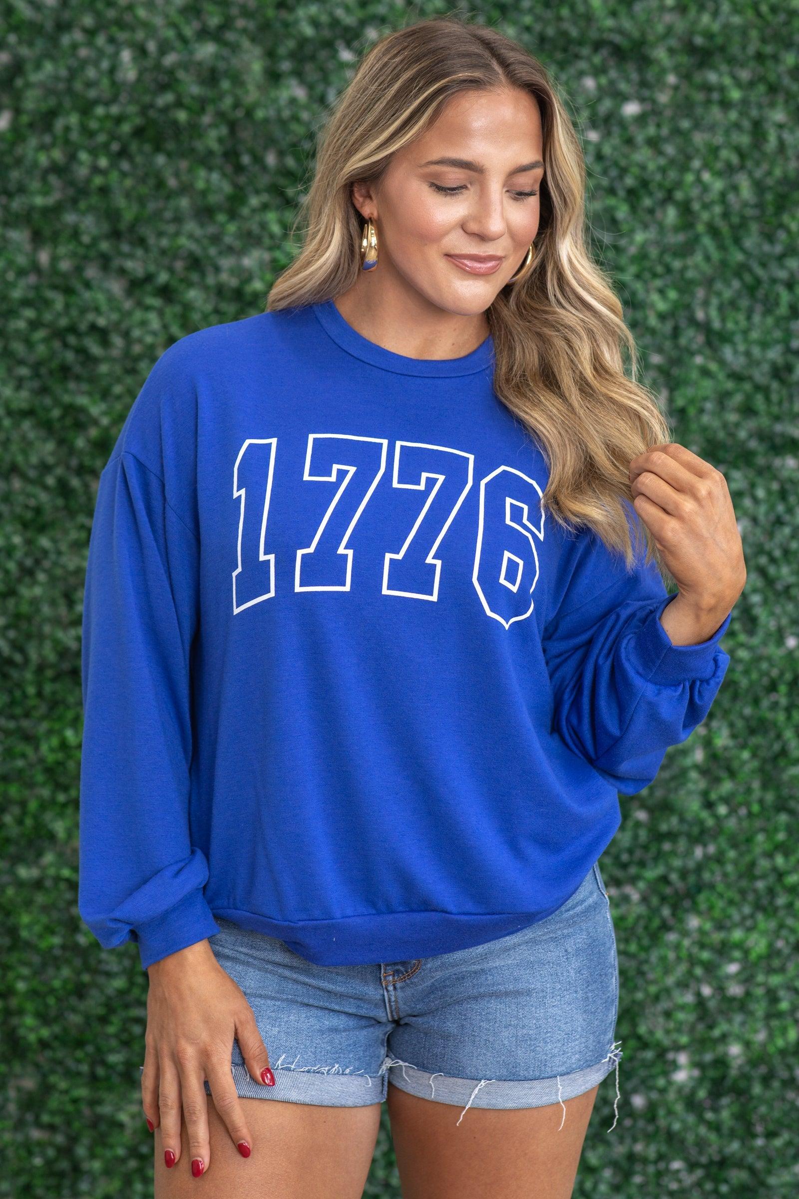 Royal Blue 1776 Graphic Long Sleeve Knit Top Product Image