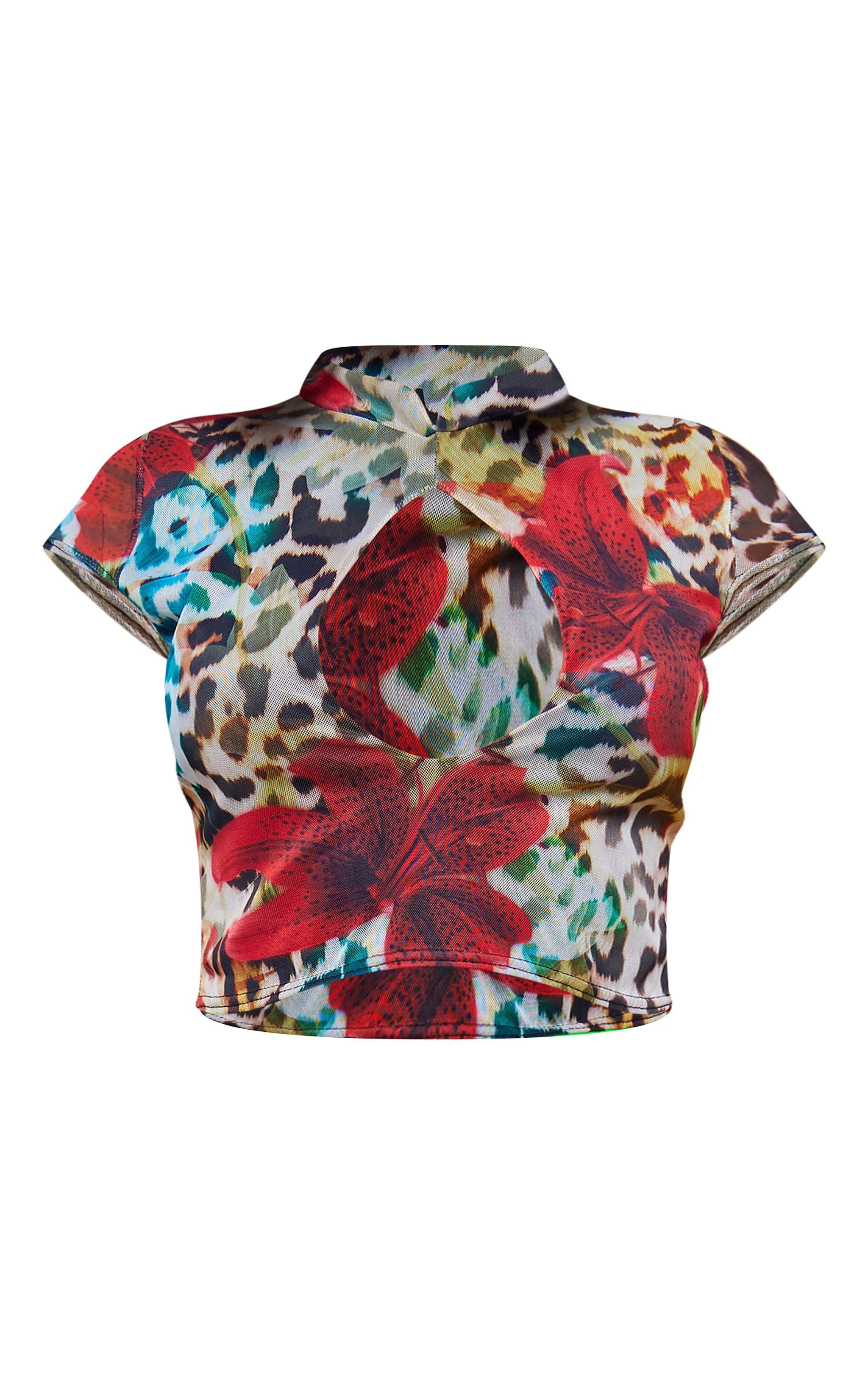 Multi Printed Keyhole Cut Out Crop Top Product Image