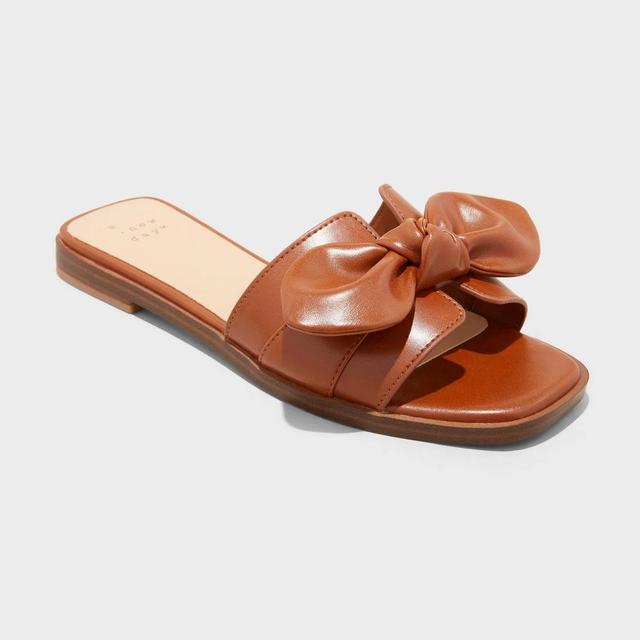 Womens Maple Knotted Bow Slide Sandals - A New Day Cognac 11 Product Image