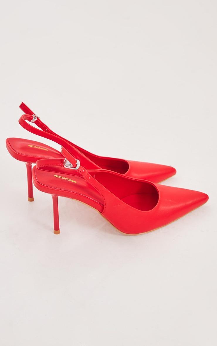 Red PU Point Toe Sling Back Mid Heeled Courts Product Image