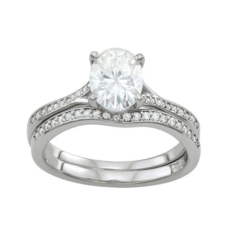 Charles & Colvard 3/8 Ct. T.w. Lab Created Moissanite Oval Bridal Set In 14K White Gold, 9 Product Image