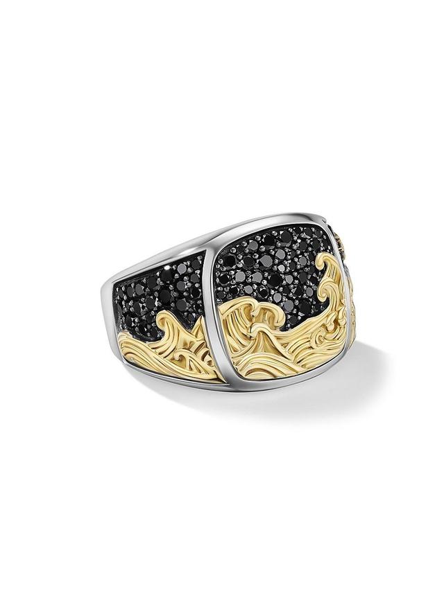 Mens Waves Signet Ring in Sterling Silver Product Image