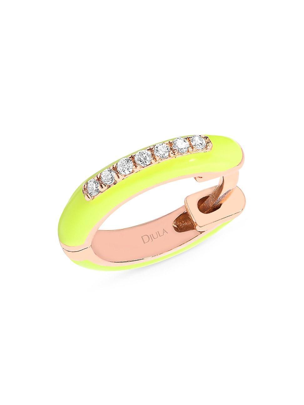 Womens Marbella 14K Rose Gold, Yellow Enamel, & Diamond Single Huggie Hoop Earring Product Image