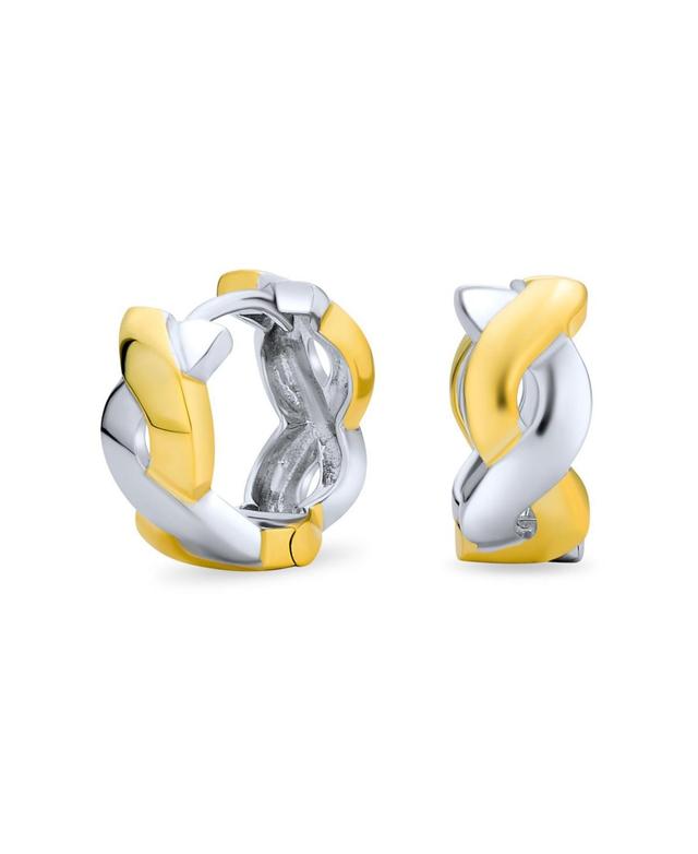 Classic Two Tone Love Knot Symbol Twist Rope Braid Wide Infinity Huggie Hoop Earrings For Women 14K Gold Plated .925 Sterling Silver Product Image