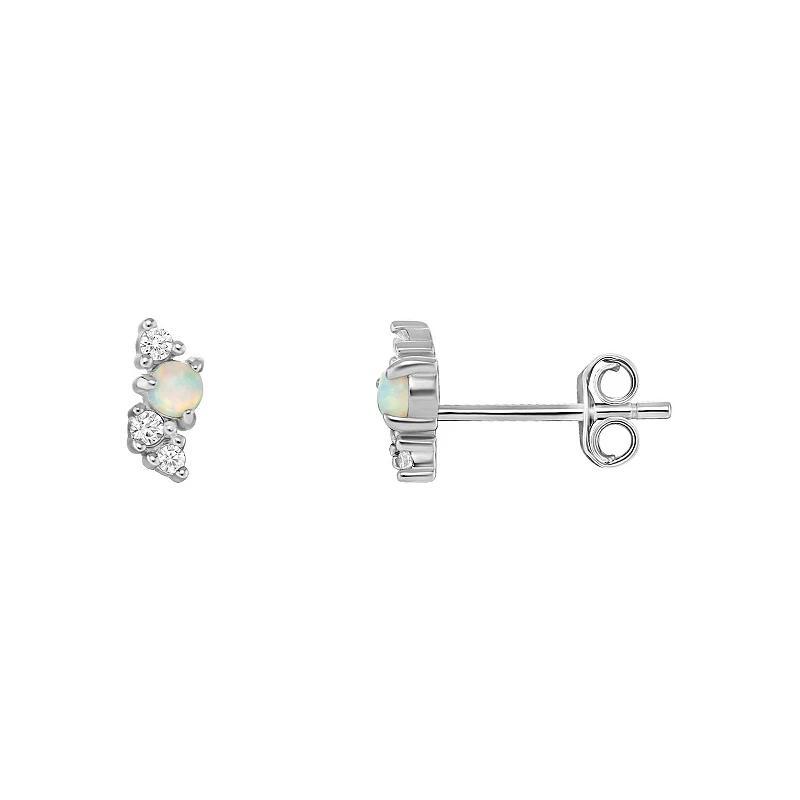 PRIMROSE Sterling Silver Cubic Zirconia & Opal Crawler Stud Earrings, Womens, Sterling Silver White Product Image