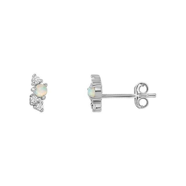 PRIMROSE Sterling Silver Cubic Zirconia & Opal Crawler Stud Earrings, Womens, White Product Image