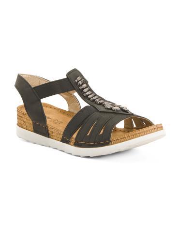 Leather Multi Band Wedge Sandals for Women product image