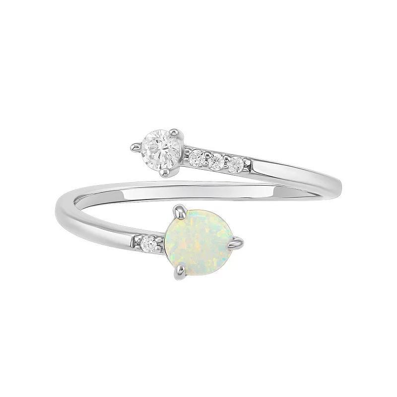 PRIMROSE Sterling Silver Cubic Zirconia & Opal Bypass Ring, Womens White Product Image