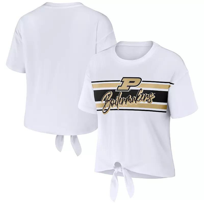 Womens WEAR by Erin Andrews Purdue Boilermakers Striped Front Knot Cropped T-Shirt Product Image