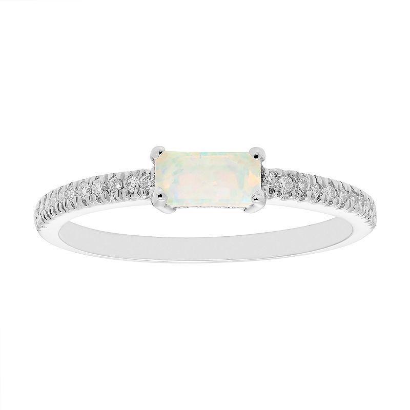 The Regal Collection 14k Gold 1/10 Carat T.W. Diamond & Lab-Created White Opal Stackable Ring, Womens Product Image