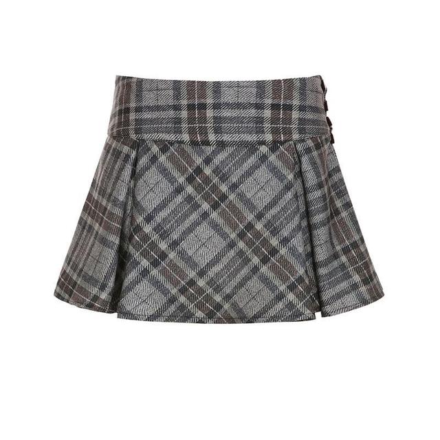 Low Rise Plaid Mini A-Line Skirt Product Image