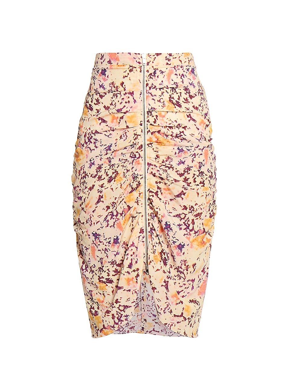 Womens Hozana Printed Silk-Blend Ruched Midi-Skirt Product Image